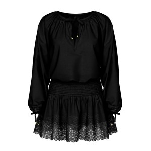 Платье Beachwear Linen Lace-Trim Dress Black