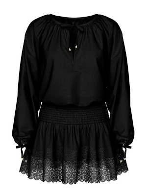 Платье Beachwear Linen Lace-Trim Dress Black