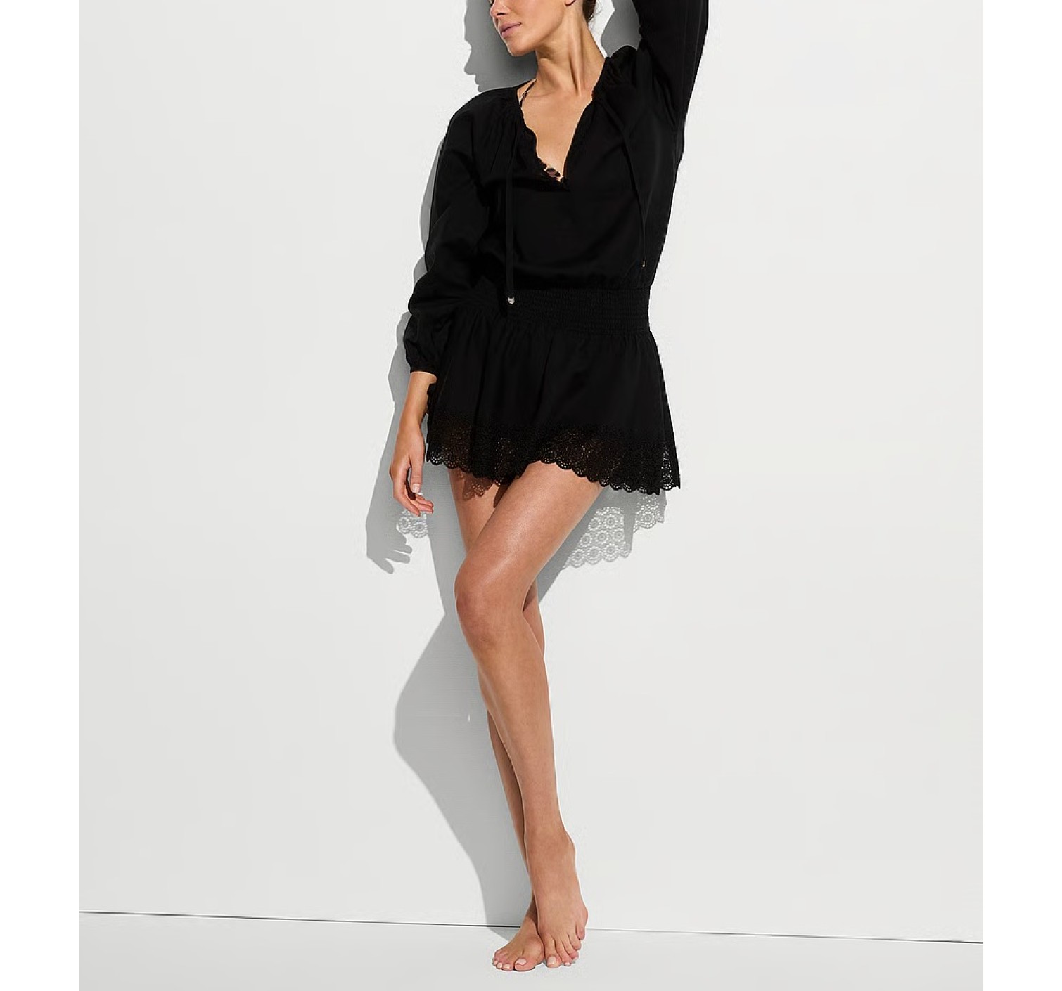 Платье Beachwear Linen Lace-Trim Dress Black