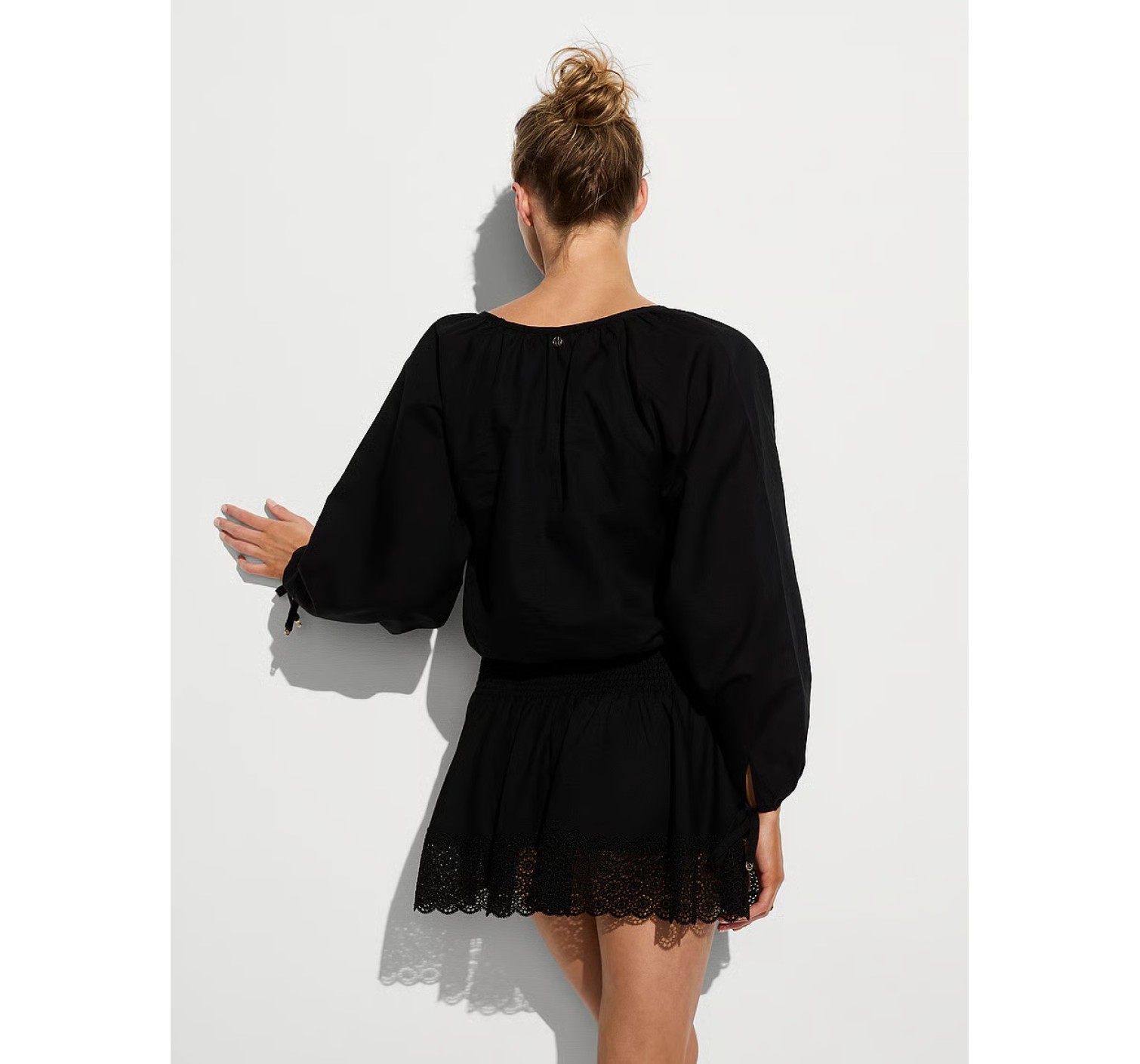 Платье Beachwear Linen Lace-Trim Dress Black