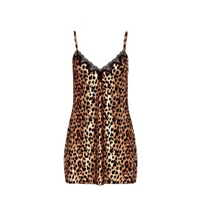 Пеньюар Satin Rose Lace-Trim Mini Slip Dress Leopard