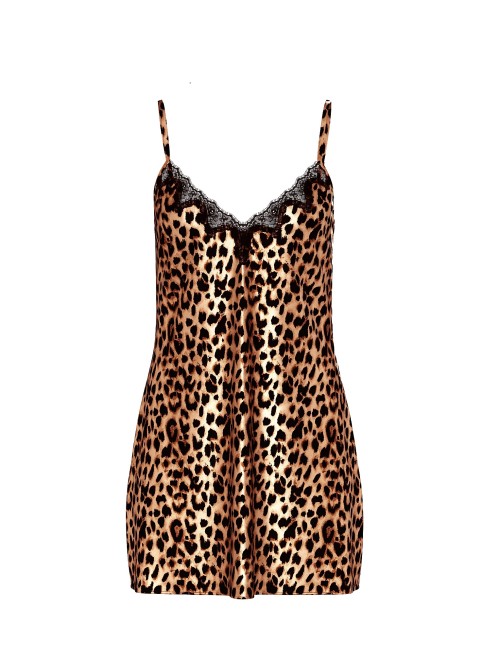 Пеньюар Satin Rose Lace-Trim Mini Slip Dress Leopard
