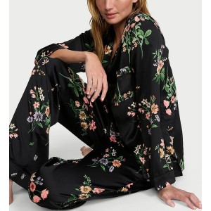 Пижама Signature Satin Long Pajama Set Black Botanical