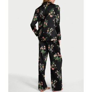 Пижама Signature Satin Long Pajama Set Black Botanical