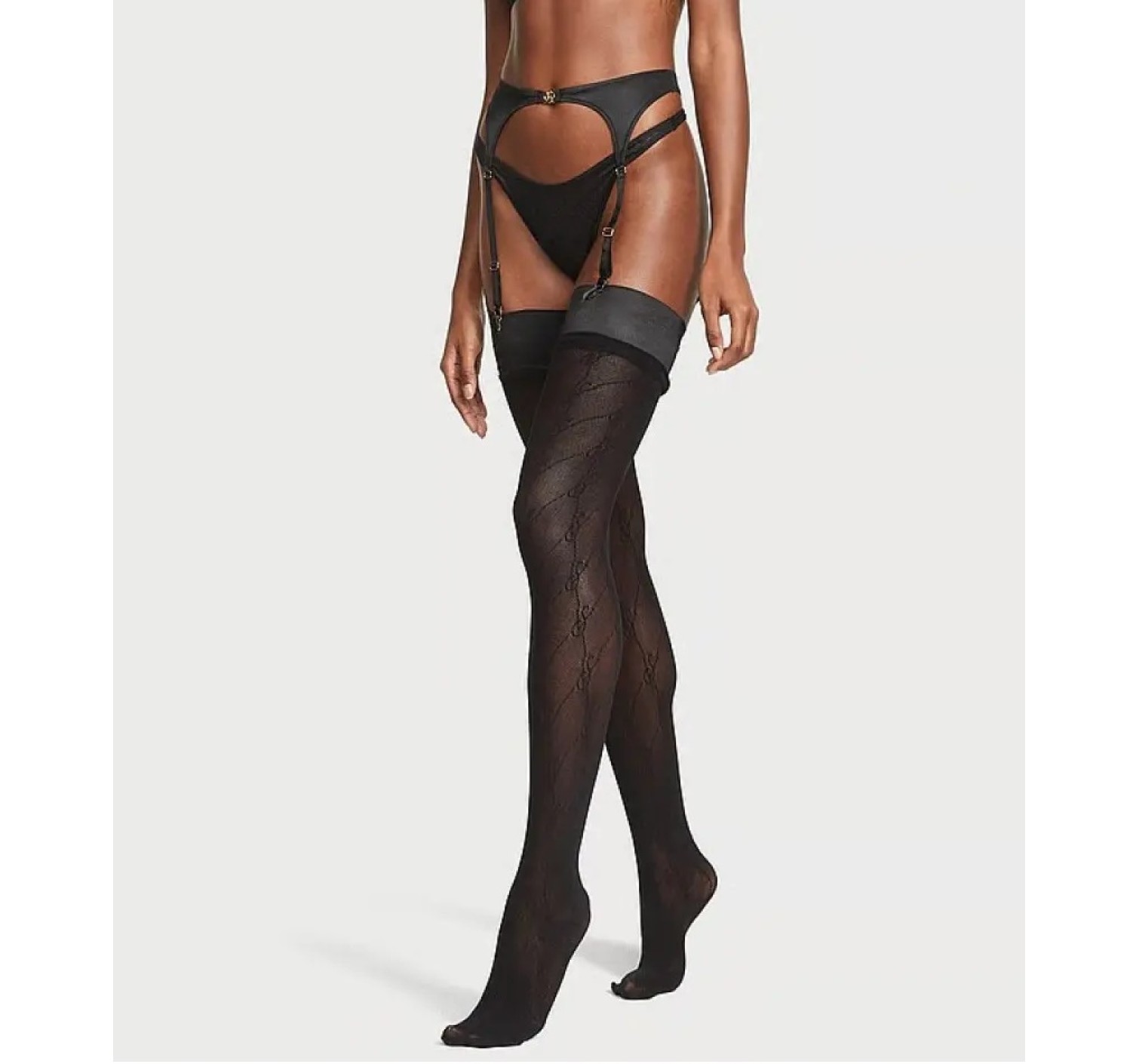 Набор трусики+чулки Logo Embroidery Thong Panty Black Set