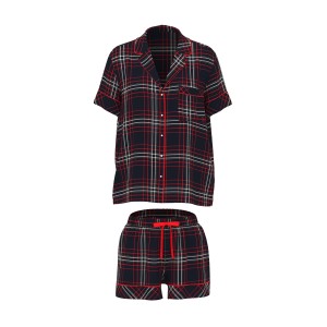 Пижама Flannel Short Pajama Set Black Red Plaid