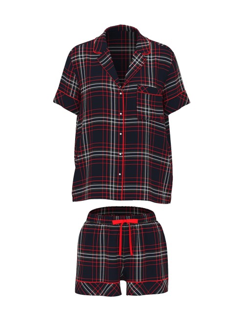 Піжама Flannel Short Pajama Set Black Red Plaid
