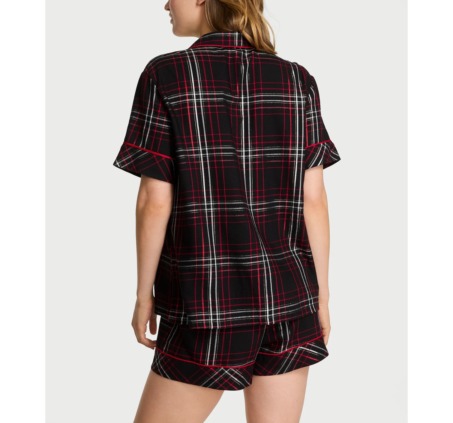 Пижама Flannel Short Pajama Set Black Red Plaid