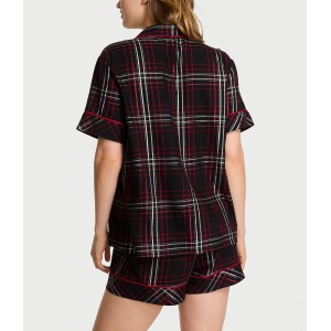 Пижама Flannel Short Pajama Set Black Red Plaid