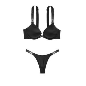 Комплект Push Up Scattered Shine Strap Bra Thong Set Black