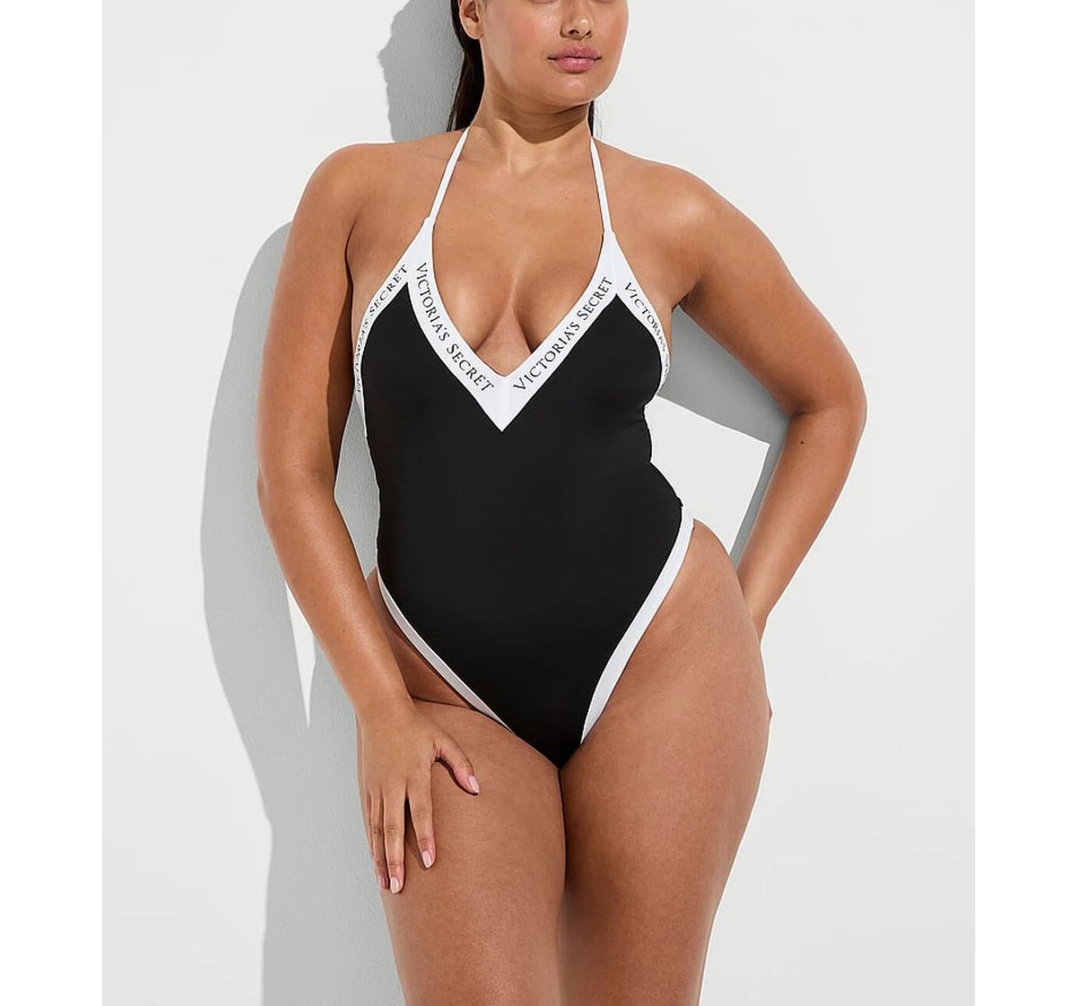 Сплошной купальник Iconic Logo Plunge One-Piece Swimsuit Black