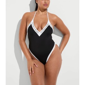 Сплошной купальник Iconic Logo Plunge One-Piece Swimsuit Black