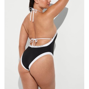 Сплошной купальник Iconic Logo Plunge One-Piece Swimsuit Black