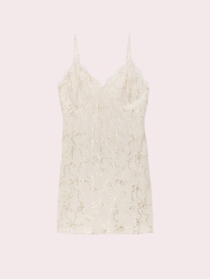 Пеньюар PINK x LoveShackFancy Satin Mini Dress Coconut White Bling Ribbon