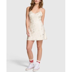 Пеньюар PINK x LoveShackFancy Satin Mini Dress Coconut White Bling Ribbon