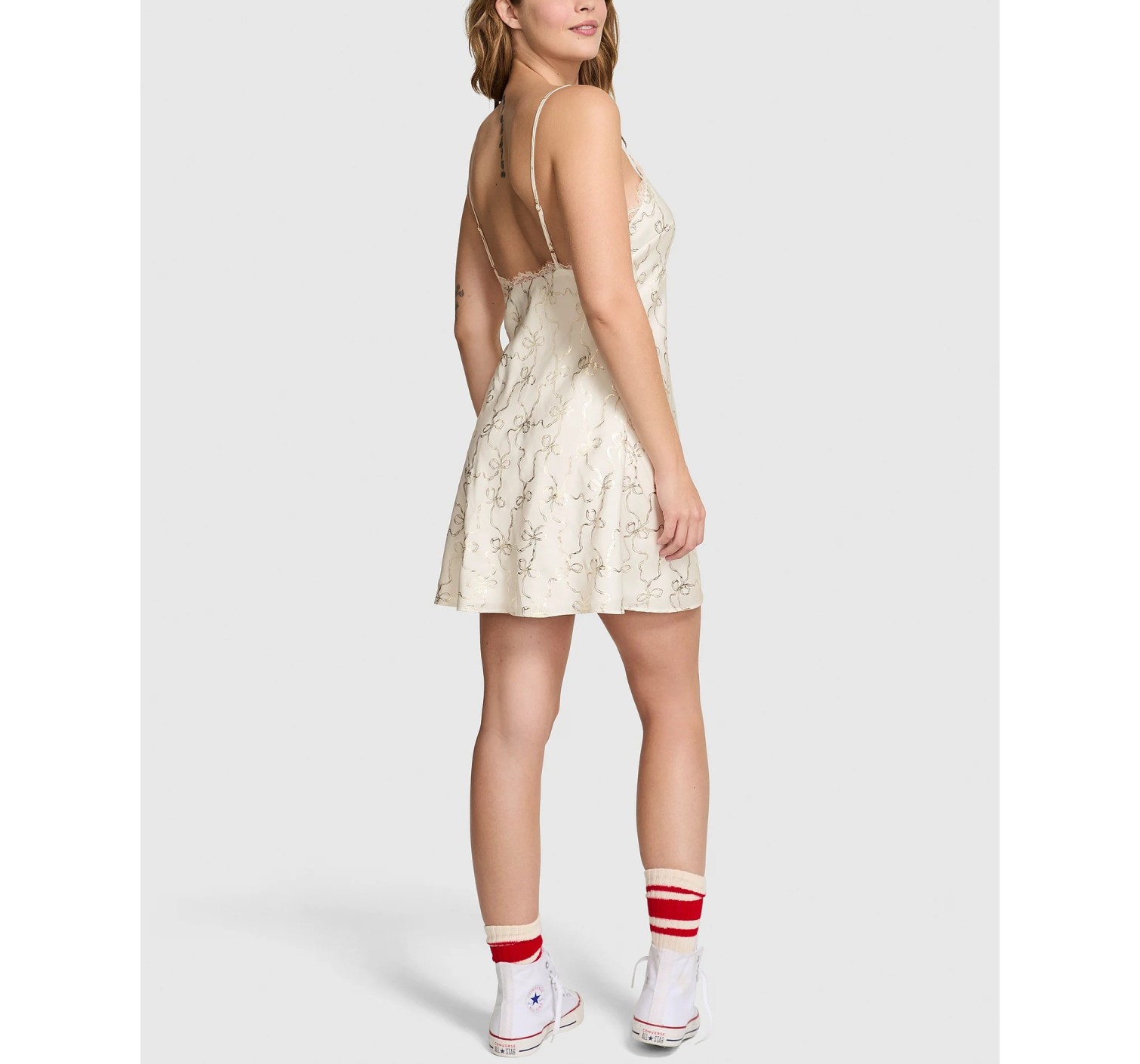 Пеньюар PINK x LoveShackFancy Satin Mini Dress Coconut White Bling Ribbon