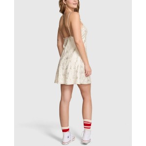 Пеньюар PINK x LoveShackFancy Satin Mini Dress Coconut White Bling Ribbon