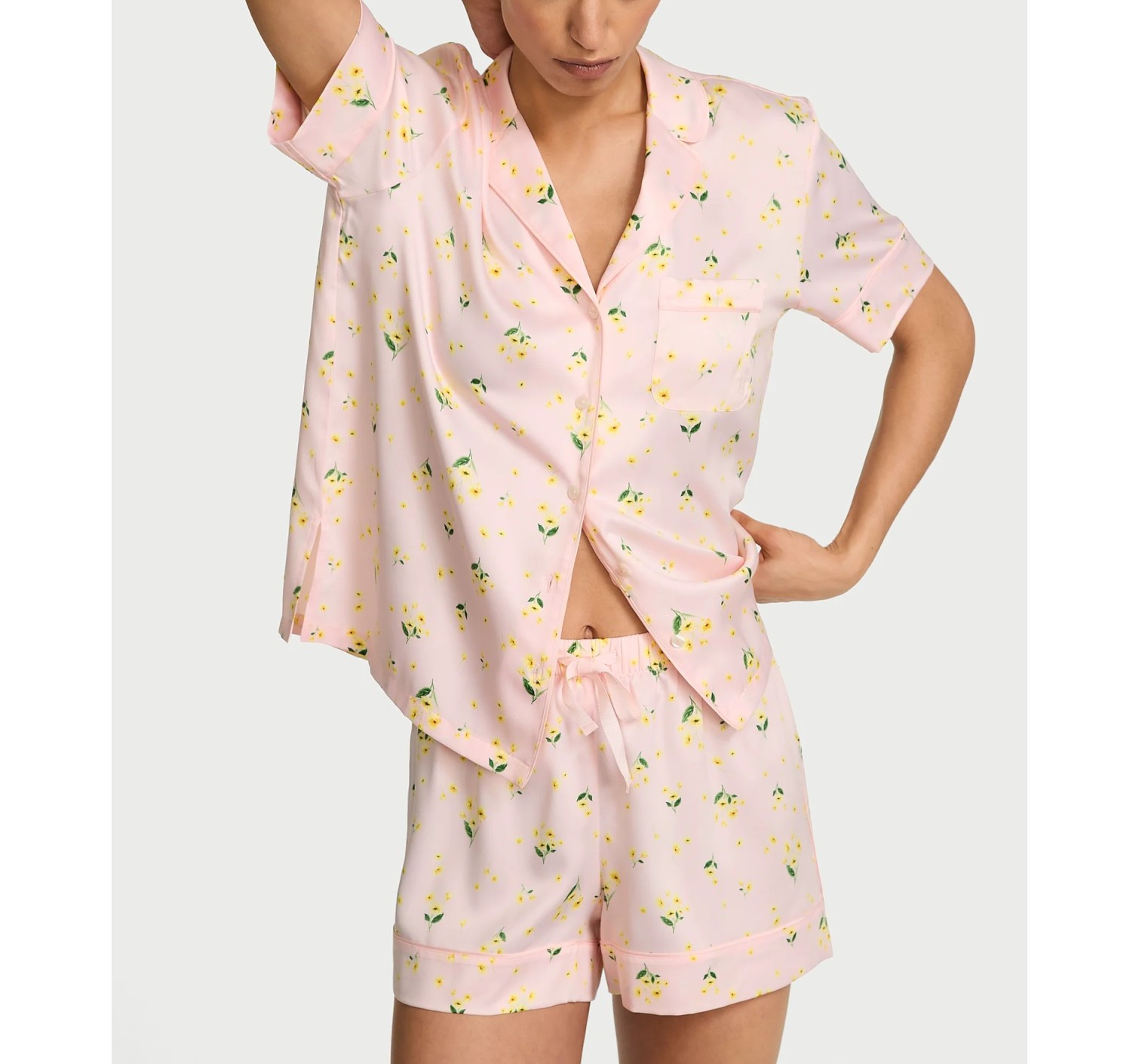 Пижама Signature Satin Short Pajama Set Sheer Blush Floral