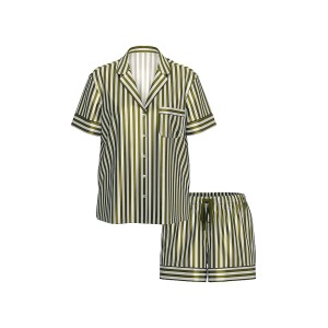Пижама Glazed Satin Short Pajama Set Green Chamelon Stripe