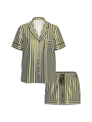 Пижама Glazed Satin Short Pajama Set Green Chamelon Stripe
