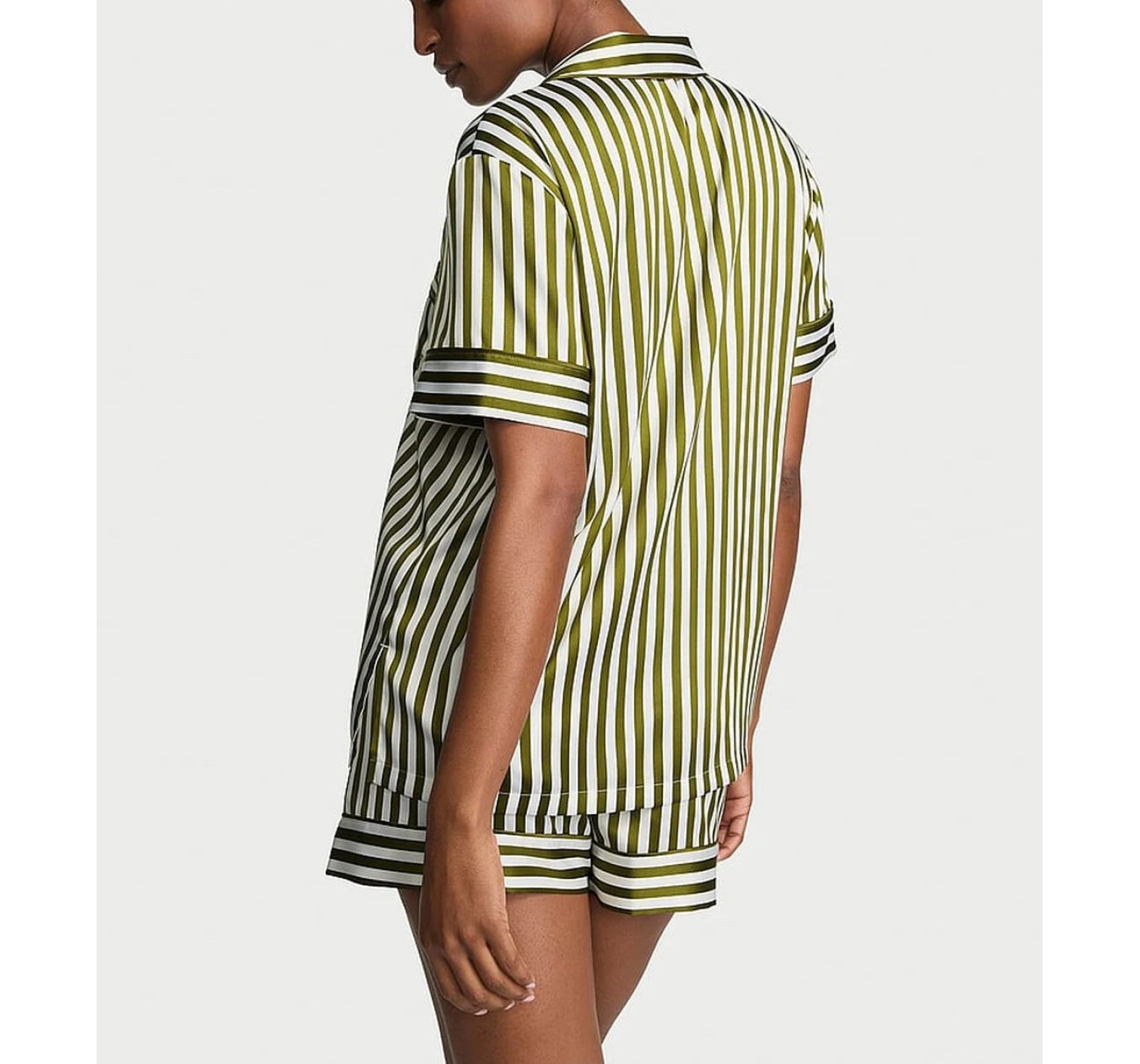 Пижама Glazed Satin Short Pajama Set Green Chamelon Stripe