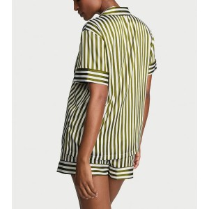 Пижама Glazed Satin Short Pajama Set Green Chamelon Stripe