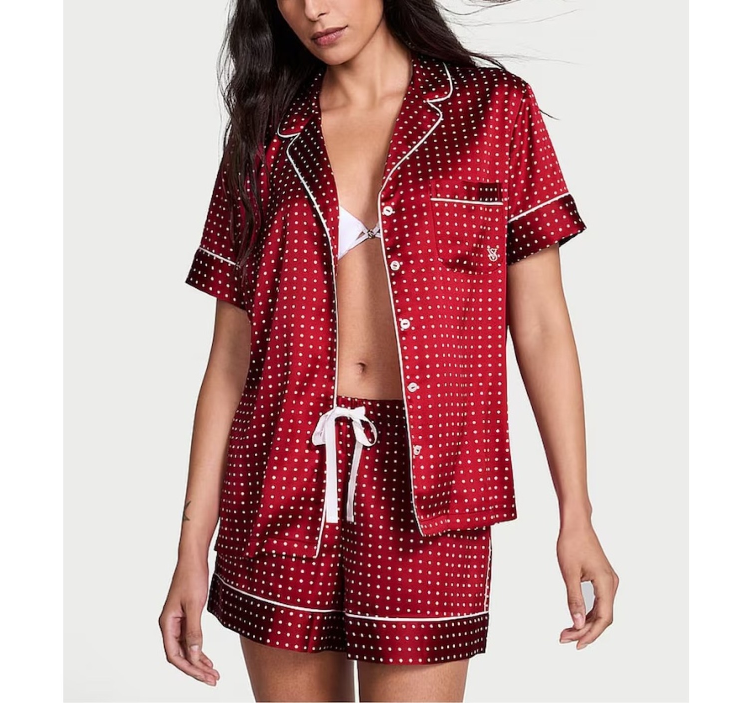 Піжама Glazed Satin Short Pajama Set Burgundy Dot