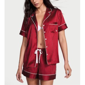 Піжама Glazed Satin Short Pajama Set Burgundy Dot
