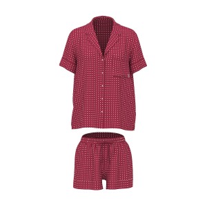 Піжама Glazed Satin Short Pajama Set Burgundy Dot
