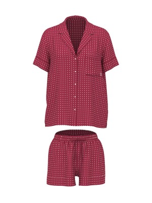 Пижама Glazed Satin Short Pajama Set Burgundy Dot