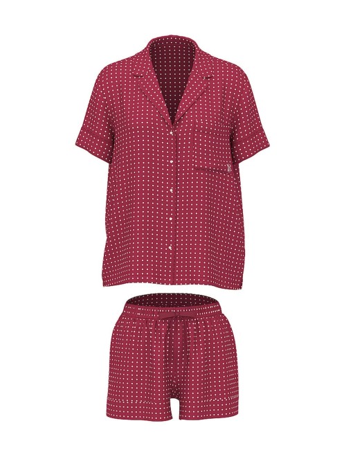 Піжама Glazed Satin Short Pajama Set Burgundy Dot