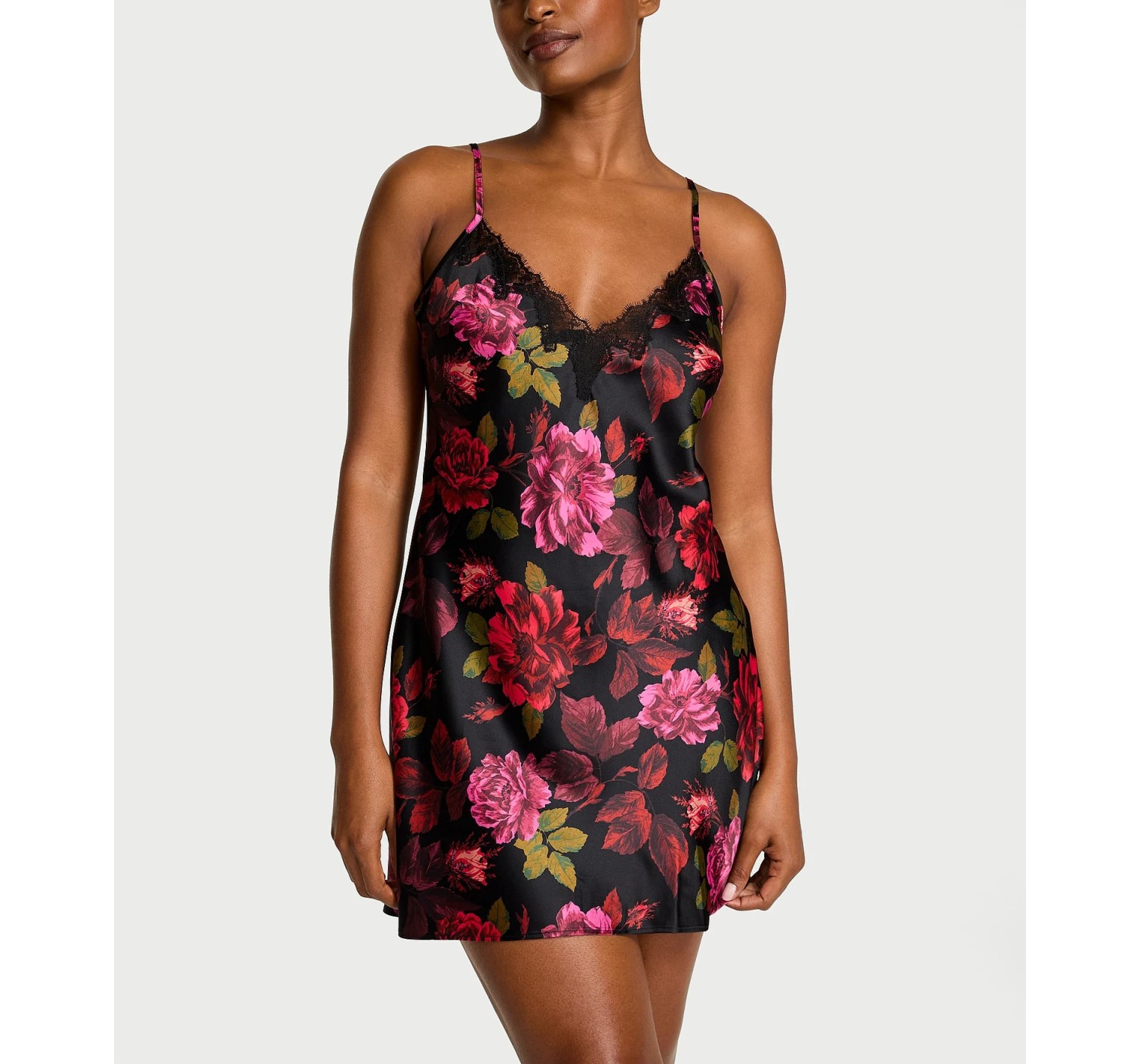 Пеньюар Satin Rose Lace-Trim Mini Slip Dress Floral
