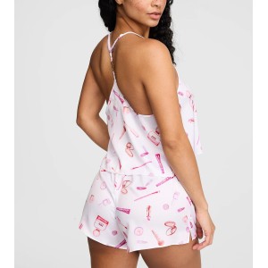 Піжама GRWPINK Satin Cami & Shorts Pajama Set White Makeup Print