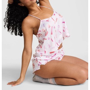Піжама GRWPINK Satin Cami & Shorts Pajama Set White Makeup Print