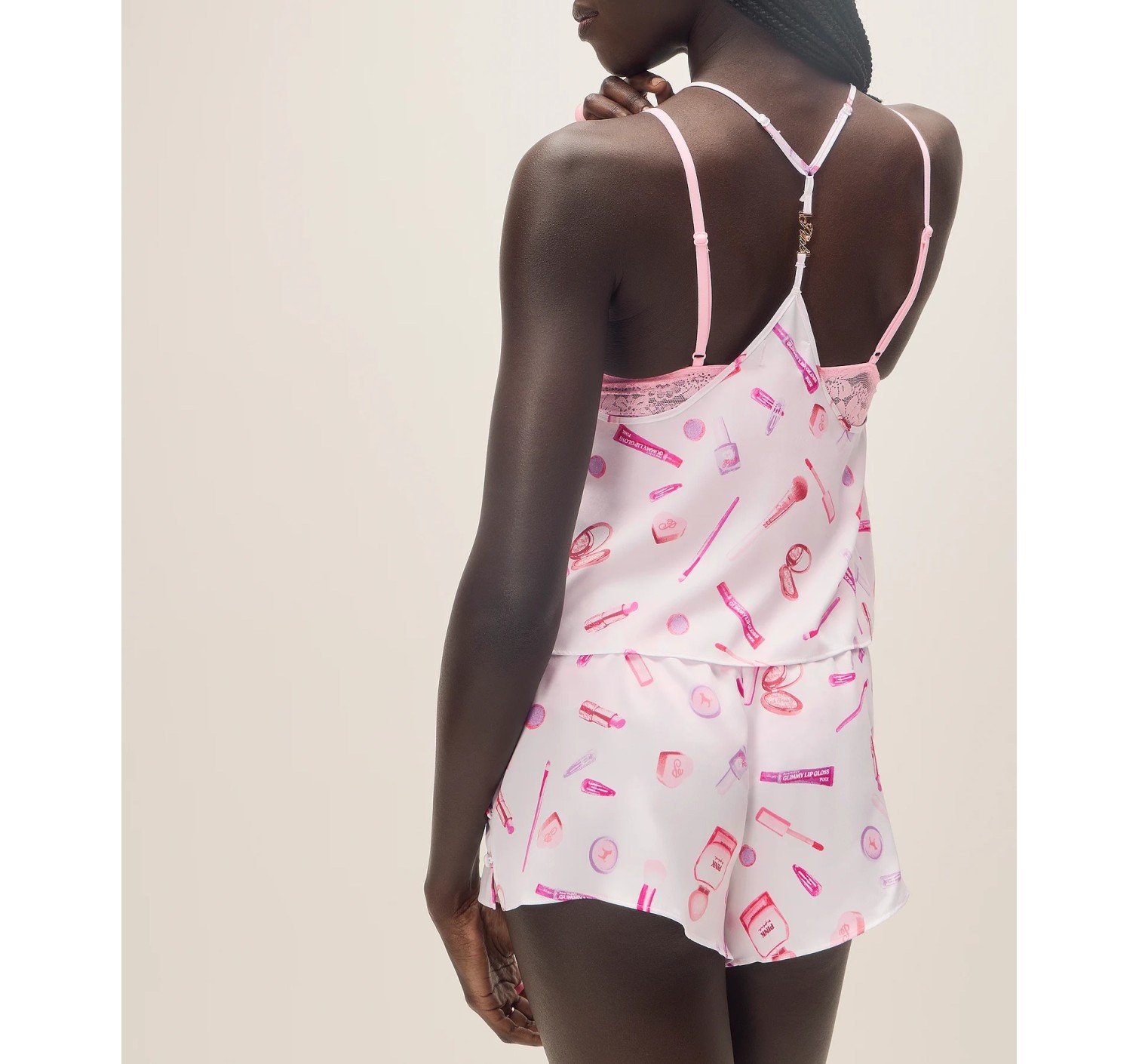 Піжама GRWPINK Satin Cami & Shorts Pajama Set White Makeup Print