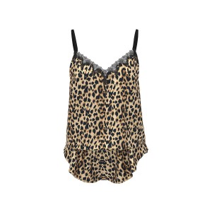 Пижама Satin Rose Lace-Trim Cami & Flutter Short Set Leopard