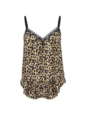 Піжама Satin Rose Lace-Trim Cami & Flutter Short Set Leopard