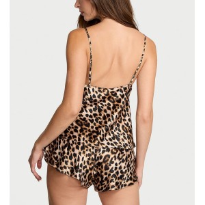 Пижама Satin Rose Lace-Trim Cami & Flutter Short Set Leopard