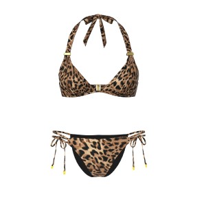 Купальник Essential Harlow Halter Push-Up Top Side-Tie Bikini Bottom Leopard