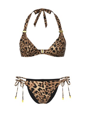 Купальник Essential Harlow Halter Push-Up Top Side-Tie Bikini Bottom Leopard