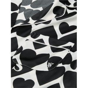 Піжама Satin Short Pyjama Set Coconut White & Black Hearts