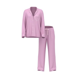 Пижама Glazed Satin Heart Long Pajama Set Bikini Pink Jacquard