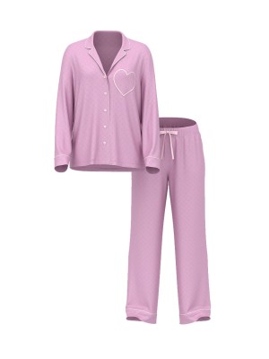 Піжама Glazed Satin Heart Long Pajama Set Bikini Pink Jacquard