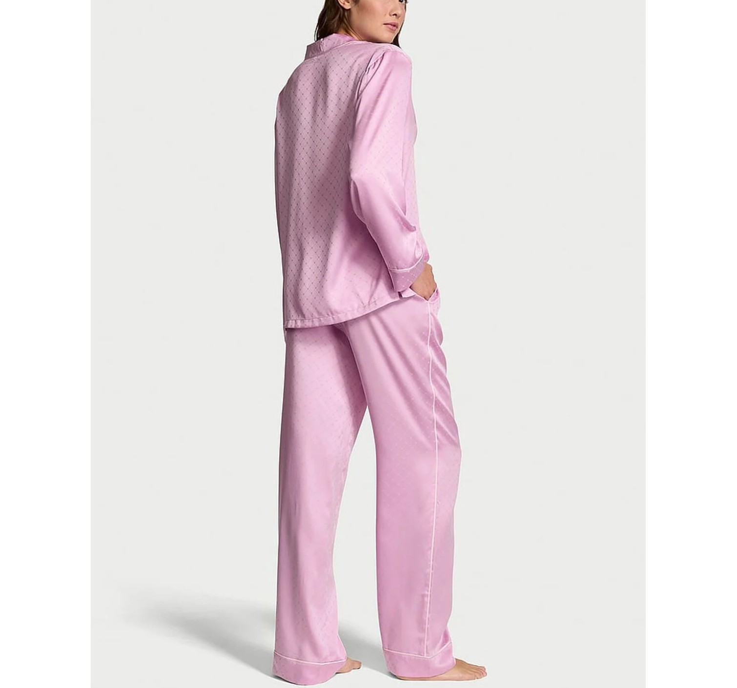 Пижама Glazed Satin Heart Long Pajama Set Bikini Pink Jacquard