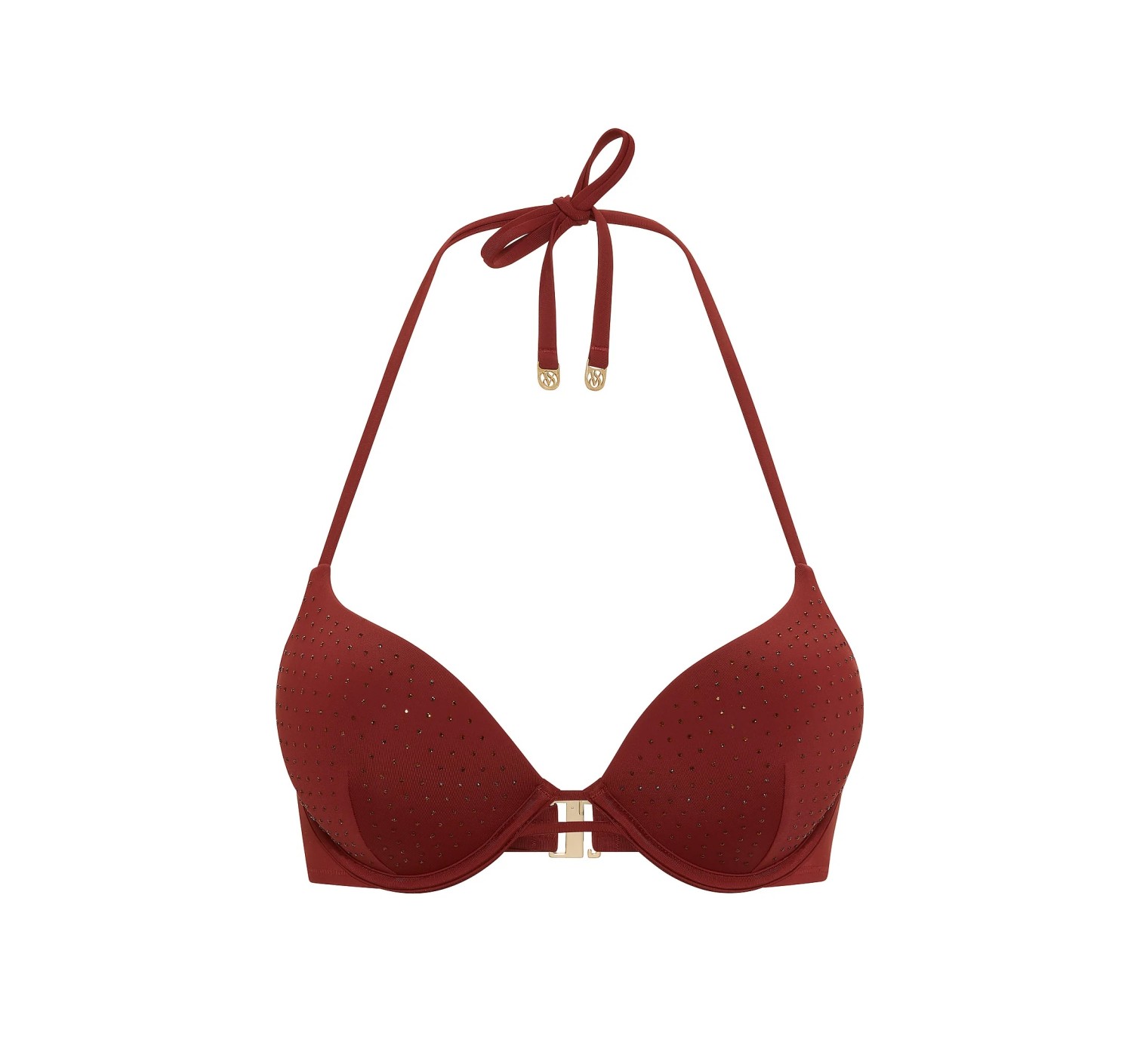 Купальник Bombshell Add-2-Cups Diamanté Push-Up Top Brazilian Bikini Bottom Dark Chili