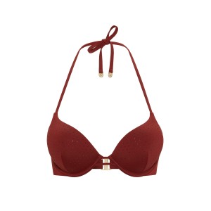 Купальник Bombshell Add-2-Cups Diamanté Push-Up Top Brazilian Bikini Bottom Dark Chili