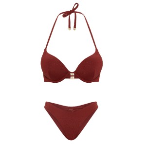 Купальник Bombshell Add-2-Cups Diamanté Push-Up Top Brazilian Bikini Bottom Dark Chili