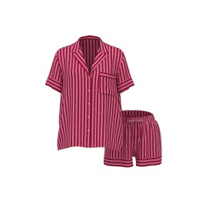 Пижама Glazed Satin Short Pajama Set Heart Stripes