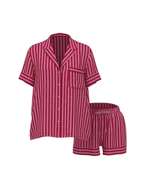Піжама Glazed Satin Short Pajama Set Heart Stripes