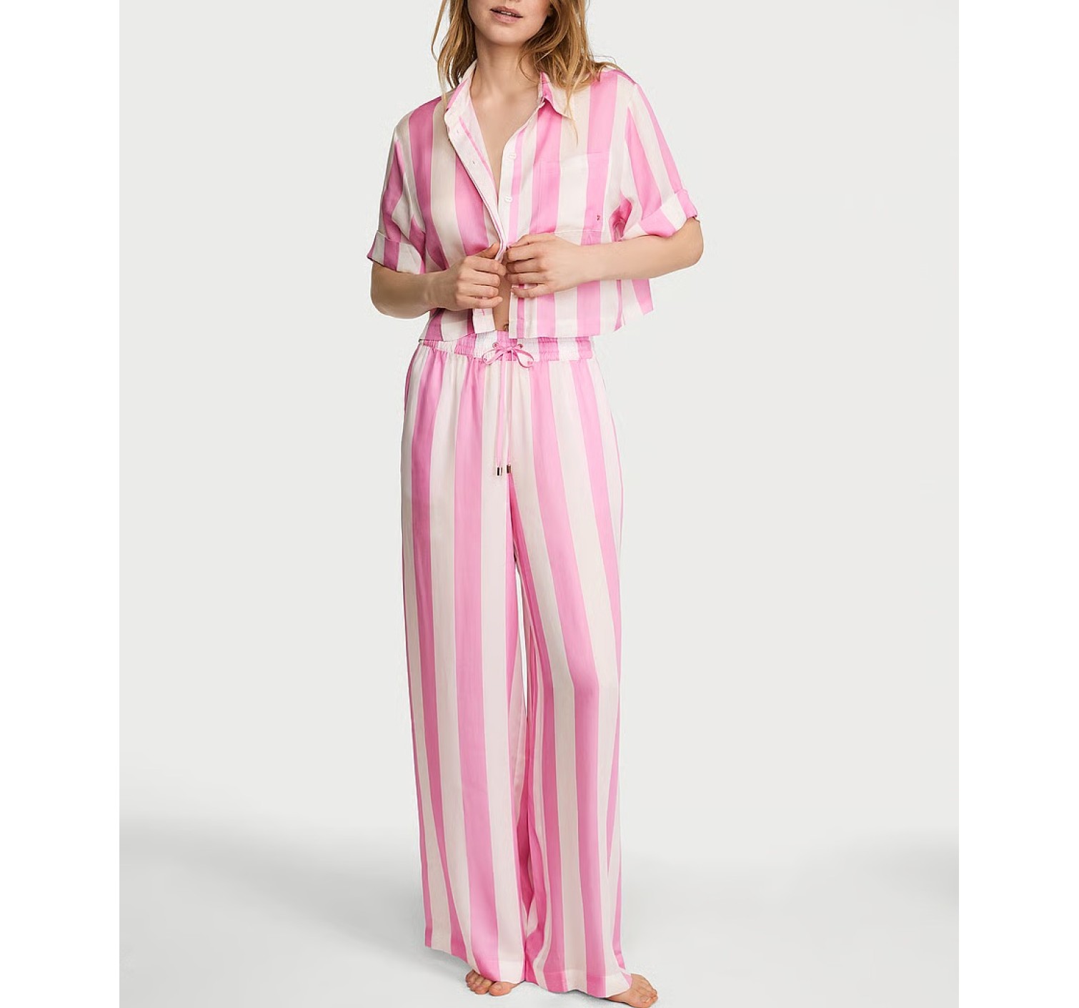 Пижама TENCEL Oversized Crop Short-Sleeve Long Pajama Set